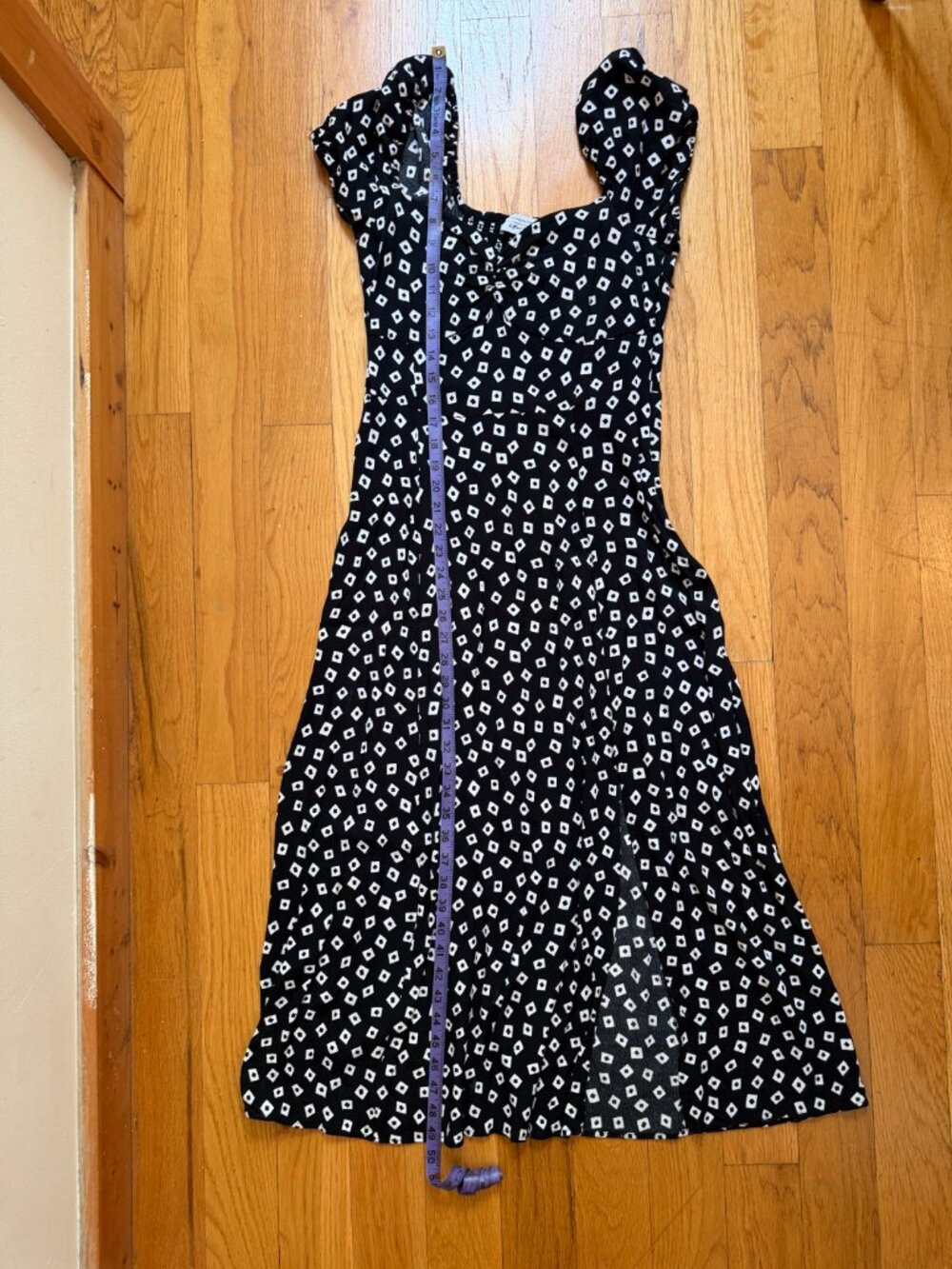 & OTHER STORIES Geometric Print Puff Sleeve Midi Dress In Black & White - Size 8 - Picture 11 of 12